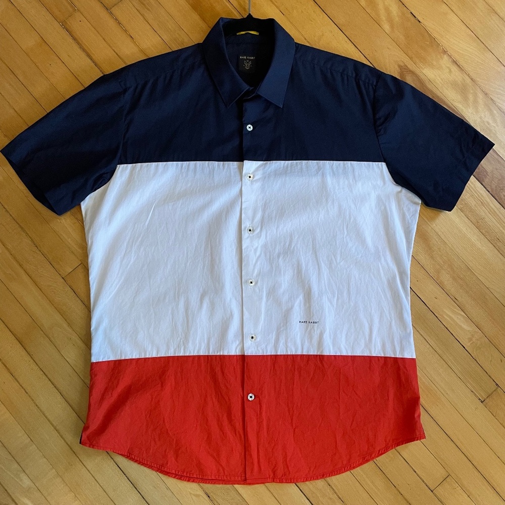 RARE RABBIT Color Block Camp Cabana Button Down Shirt Nautical Preppy Resort